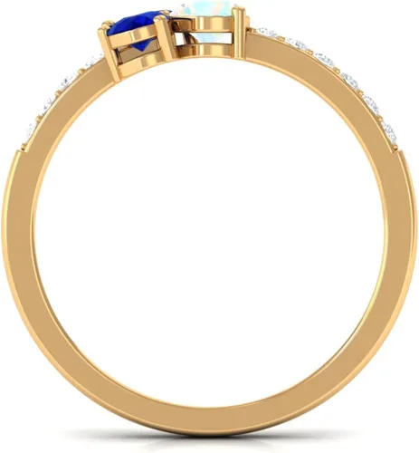 Vista 2 de Anillo de promesa de ópalo etíope y zafiro azul de 1 quilates con diamante, ópalo etíope y zafiro azul, anillo de promesa de racimo de zafiro azul