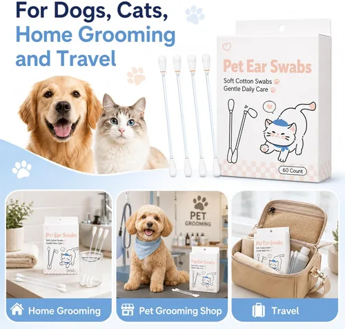 Vista 6 de MESINURS 2-in-1 Pet Ear Cleaning Cotton Swabs, Dual-Ended Soft Tips,1 Box