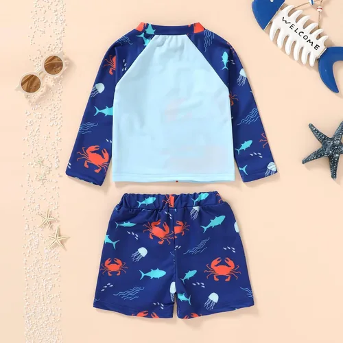 Vista 2 de Happy Town Trajes de baño para niños pequeños, conjuntos de camiseta de natación de manga larga, trajes de baño, trajes de baño de verano