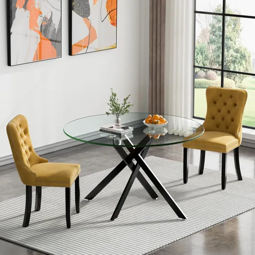 Vista 54 de Juego de mesa de comedor de cristal plateado moderno de 47 pulgadas para 2, juego de mesa de comedor de cocina redonda de 3 piezas con patas
