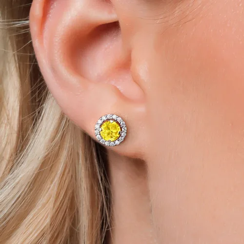 Vista 25 de Gem Stone King Aretes redondos de plata de ley 925 de 0.236 in con piedra natal extraíble para mujer