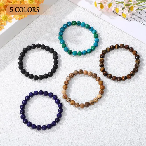 Vista 7 de PRETYZOOM Pulseras de piedra de ágata natural, pulseras de cuentas, pulseras elásticas, pulseras redondas de cuentas de 0.315 in, pulseras elásticas