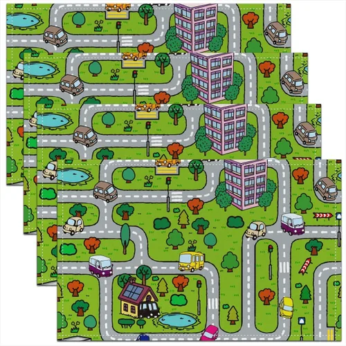 Vista 5 de Juego de 4 manteles individuales de aprendizaje educativo para niños, de 12 x 18 pulgadas, con números del alfabeto ABC, juego de 4 manteles