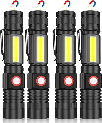 Vista 11 de Hoxida Linterna recargable LED (batería incluida), linterna LED magnética con luz lateral COB, 1200 lúmenes, LED súper brillante, impermeable