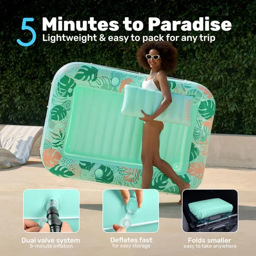 Vista 6 de SLOOSH Flotador inflable para tumbona de piscina, 70 x 46 pulgadas, flotadores de piscina para adultos con almohada, flotador 4 en 1 para balsa