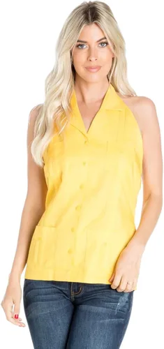 Vista 8 de Mojito Collection Sexy Guayabera Halter Top Botón Down Linen Blend S-2X