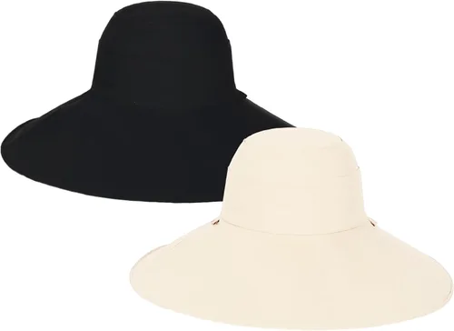 Vista 7 de Sombrero de pescador de algodón para mujer, reversible, de ala ultra ancha, plegable, protección UV, verano, viajes, UPF 50+ Negro