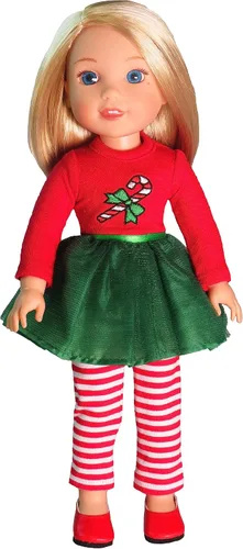 Vista 4 de American Fashion World Set de Vestido Tutu de Cane de Caramelo para Muñecas de 14 Pulgadas Incluye Leggings Calidad Premium y Diseño Moderno