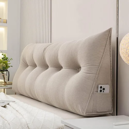 Vista 13 de Cojín triangular grande para cabecero de lectura, almohada para reposo en cama, respaldo triangular, respaldo de forro polar, soporte de Beige