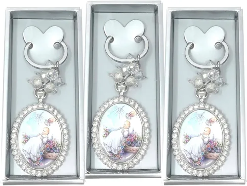 Vista 3 de 12 llaveros de diamantes con diseño de bautizo para bebés, niños y niñas, recuerdos de bautizo, regalo para invitados, recuerdos de bautizo, plateado