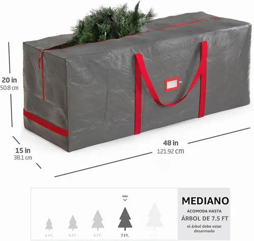 Vista 6 de Zober - Bolsa de almacenamiento para árbol de Navidad - Se adapta a árboles artificiales de 7.5 pies - Bolsa de árbol de Navidad de plástico Gris
