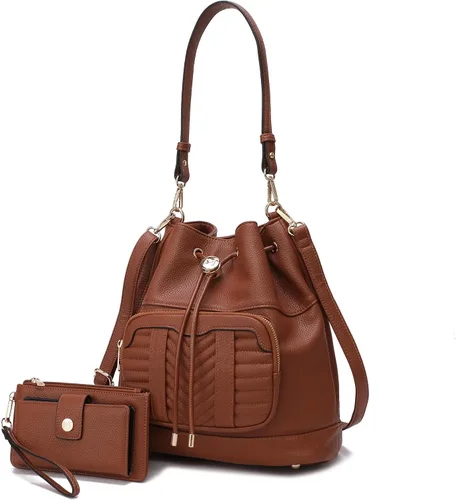 Vista 8 de MKF Collection Bolso bandolera para mujer, bolso de hombro con cordón, bolso de mano de moda con cartera de muñeca