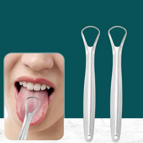 Vista 2 de Raspador de lengua para adultos para reducir el mal aliento, limpiadores de lengua de acero inoxidable, raspador de lengua de metal, limpiador