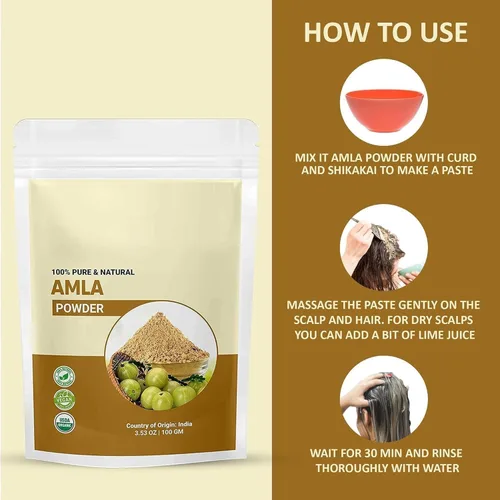 Vista 2 de CROV Natural & Pure Amla Powder for Face, Hair Care & Scalp Treatment, (100gm)