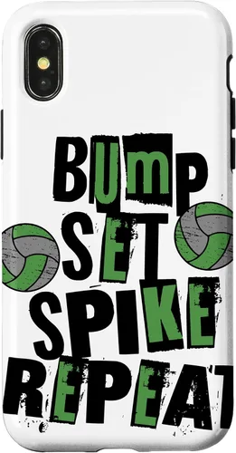 Vista 4 de iPhone 15 Parents Girls Volleyball Bump Set Spike Repeat Green & Black Case