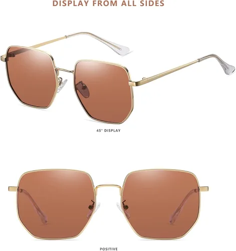 Vista 3 de LASPOR Gafas de sol polarizadas para mujeres y hombres, marco de metal moderno con lentes espejadas poligonales