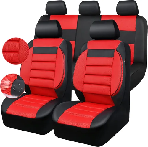 Vista 9 de CAR PASS Juego completo de fundas de asiento de automóvil de cuero con soporte lumbar de espuma 3D, fundas de asiento automotrices de malla de aire