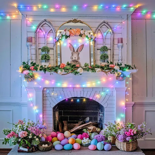 Vista 4 de JMEXSUSS 200 luces LED de Pascua al aire libre e interior para decoraciones, 66 pies conectables pastel luces de Pascua cadena de alambre