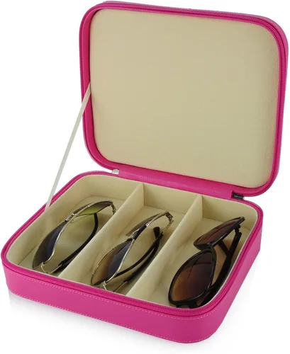 Vista 4 de 3 piezas rosa extra grande gafas de sol de viaje gafas de sol con cremallera caso