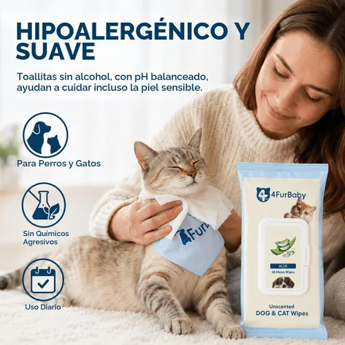 Vista 3 de Toallitas para perros para patas y traseros, sin perfume, 30