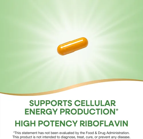 Vista 3 de Nature's Way Riboflavina Vitamina B2, Apoya la Producción de Energía Celular*, Riboflavina de Alta Potencia, 100 mg por porción, 100 cápsulas