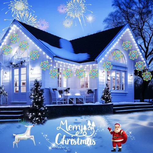 Vista 7 de Brightown Luces de carámbano de copo de nieve de Navidad para exteriores, enchufables, 23.6 pies, 10 gotas, 480 LED, luces de ventana de copo