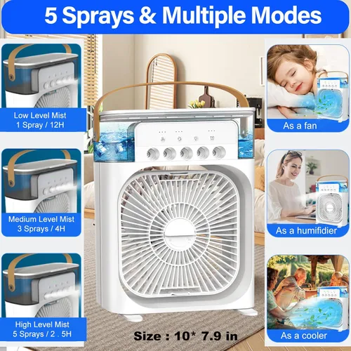 Vista 5 de Aire acondicionado portátil – Pequeño enfriador de aire personal silencioso portátil de CA, mini ventilador de escritorio alimentado por USB