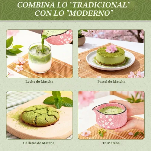 Vista 7 de Juego de Batidores de Matcha, 7 Piezas Juegos de Matcha de Cerámica con Cuenco, Batidor de Bambú y Soporte, Toalla, Tamiz, Cuchara de Bambú