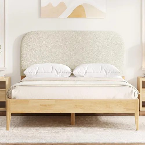 Vista 21 de KISLOT Marco de cama de madera con cabecera tapizada, marrón, tamaño Queen