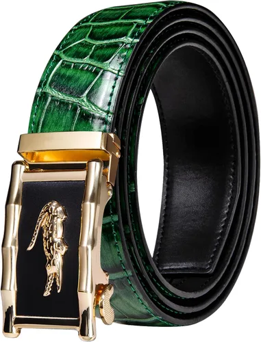 Vista 25 de Barry.Wang Cinturón de trinquete de cuero para hombre 1 3/8" hebilla A Oro Verde