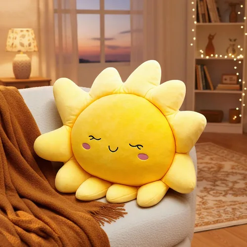 Vista 10 de Juexica 1 cojín de felpa para sofá, lindo relleno en forma de sol, almohada de suelo, manta de juguete suave para niños, mujeres, niñas, decoración