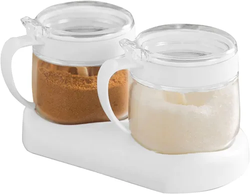 Vista 11 de Tarros de especias de condimentos de vidrio, 5.6 onzas/8.6 fl oz, recipiente para especias con tapas y cucharas y bandeja, recipientes de vidrio