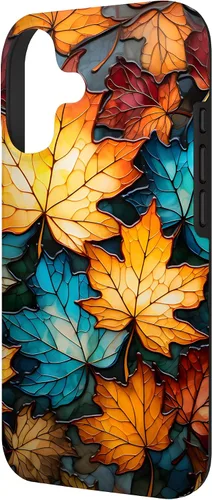 Vista 2 de Fall Autumn Leaves Abstract Stained Glass Style Case for iPhone 17