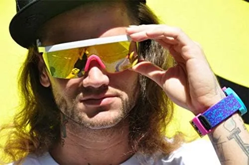 Vista 2 de FEISEDY Gafas de sol deportivas de los años 80 con escudo de espejo de gran tamaño gafas de esquí con parte superior plana visera futurista