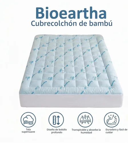 Vista 7 de Cubrecolchón refrescante King – Protector de colchón extra suave, viscosa transpirable hecha de bambú para aliviar el dolor de espalda, funda de Azul