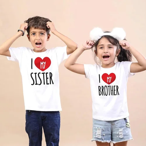 Vista 4 de Camisetas con texto en inglés "I Love My Sister Brother", camisetas para bebés, niños y niñas, ropa de verano, idea de regalo para hermanos