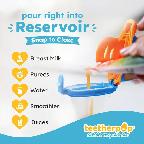 Vista 3 de Teetherpop Mordedor de silicona rellenable para bebés – Moldes de paletas de leche materna para la dentición con ranuras antiderrame – Mordedores