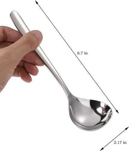 Vista 2 de Cucharas de sopa de acero inoxidable para ramen, juego de 4 cucharas de sopa asiáticas pulidas con espejo (mango corto)