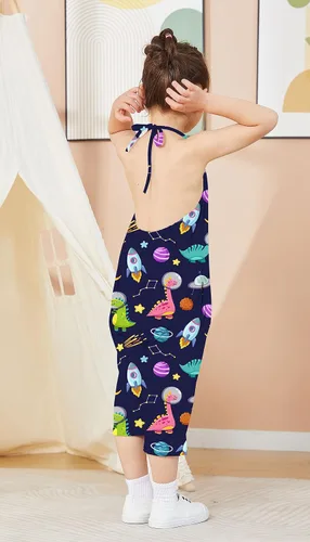 Vista 5 de Darkyazi Mono lindo de verano para niñas y niños, espalda descubierta, con correa de harén, overol con pantalones para niños pequeños, talla 2-8 años