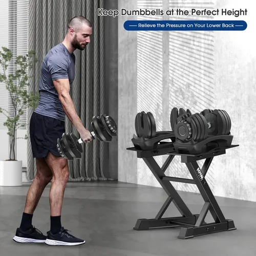 Vista 4 de Estante Ajustable para Mancuernas Estante de Pesas Resistente, Soporte de Almacenamiento de Mancuernas para Gimnasio en Casa con Base