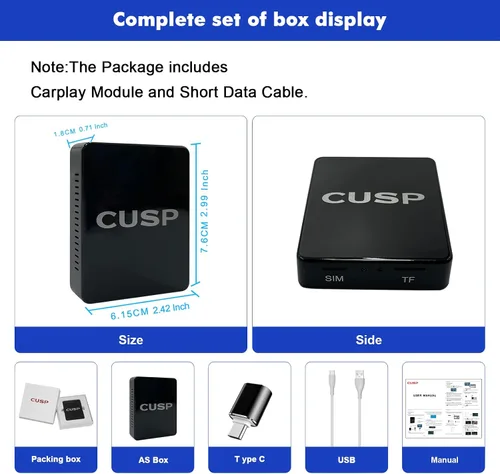 Vista 7 de CUSP CarPlay AI Box para automóviles con cable CarPlay OEM, 4G LTE inalámbrico CarPlay y adaptador inalámbrico Android Auto, 8-Core 4GB+64GB Android