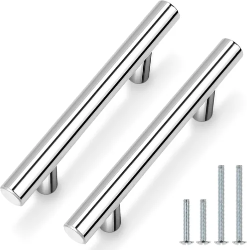 Vista 13 de Probrico Paquete de 5 manijas de gabinete de cocina cromadas pulidas para puerta de gabinete de 2-1/2 pulgadas, tiradores redondos de barra en T
