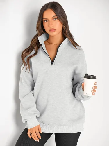 Vista 2 de Trendy Queen Womens Oversized Sweatshirts Hoodies Half Zip Pullover Fall Fashion Outfits 2024 Y2k Clothes