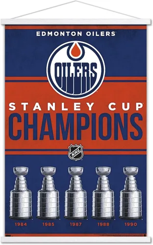 Vista 7 de Trends International NHL Edmonton Oilers - Póster de pared con marco magnético Champions 23 Juego de perchas de madera de haya y impresión de alta