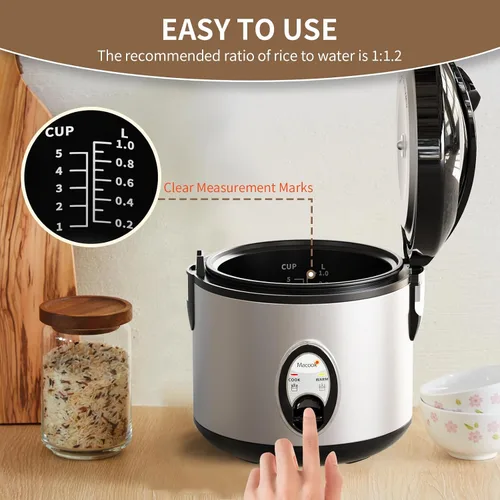 Vista 9 de Macook Arrocera de acero inoxidable con vaporizador, 4 tazas sin cocer (1.0L)/8 tazas cocidas, cocina eléctrica para granos y verduras, mantiene