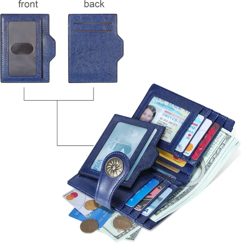 Vista 4 de Travelambo Rfid Wallet - Cartera de cuero para mujer, Azul profundo, Moda
