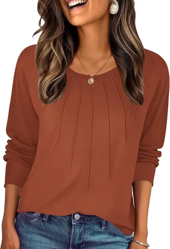 Vista 24 de Zeagoo Blusas de otoño para mujer, camisas de manga larga, blusas casuales de algodón, blusas plisadas elegantes 2025
