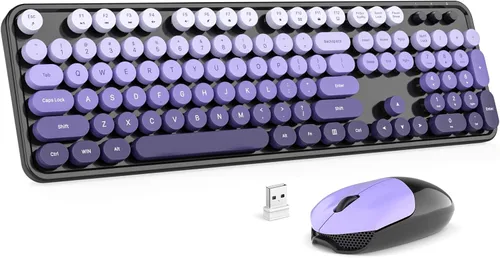 Vista 11 de Dilter Combo de teclado y mouse inalámbricos, teclado retro portátil con tamaño compacto, mouse conectado USB 2 en 1 para Windows 7/8/10, laptop