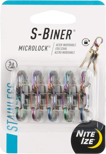 Vista 8 de Nite Ize S-Biner MicroLock de aluminio, llavero con mosquetón de bloqueo, paquete de 5, colores surtidos