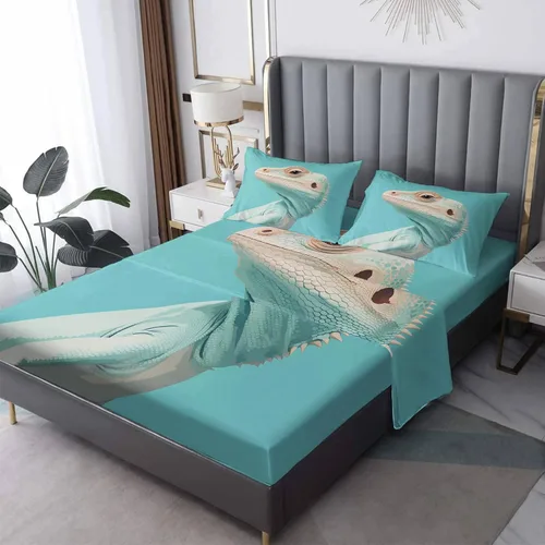 Vista 8 de Lizard Sheets - Juego de sábanas de 3 piezas de diseño de animales de dibujos animados, juego de sábanas y fundas de almohada de microfibra suave